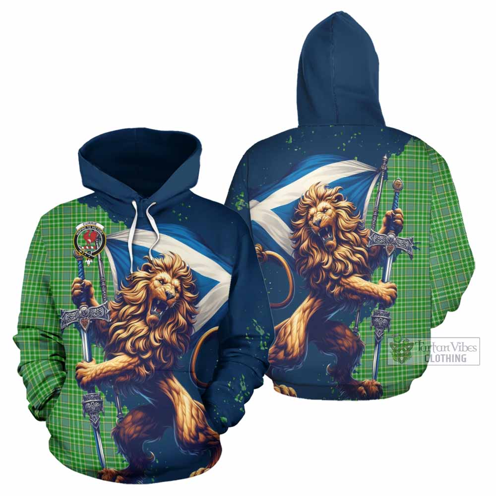 Currie Tartan Family Crest Hoodie with Scottish Majestic Lion