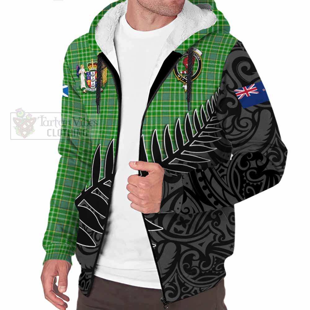 Tartan Vibes Clothing Currie Crest Tartan Sherpa Hoodie with New Zealand Silver Fern Half Style