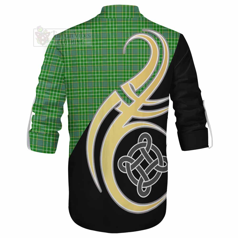 Tartan Vibes Clothing Currie Tartan Ghillie Kilt Shirt with Family Crest and Celtic Symbol Style