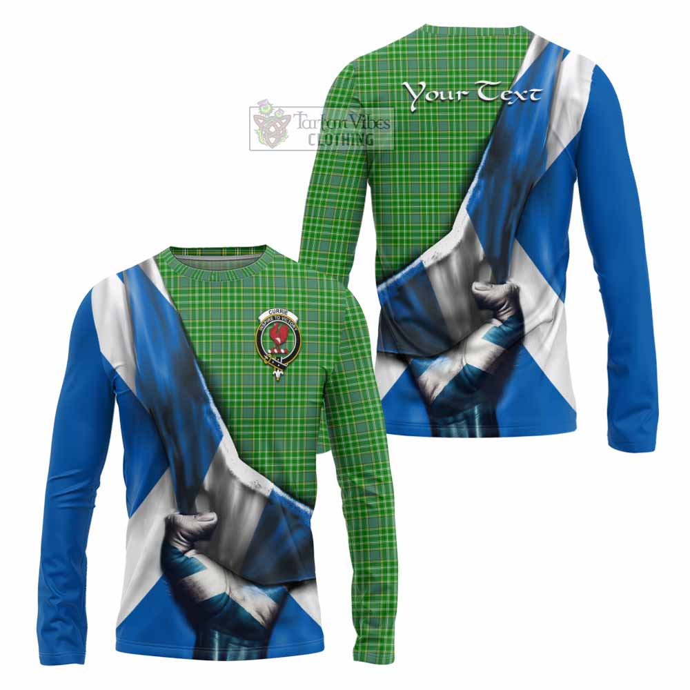 Tartan Vibes Clothing Currie Tartan Long Sleeve T-Shirt with Family Crest Scotland Patriotic Style