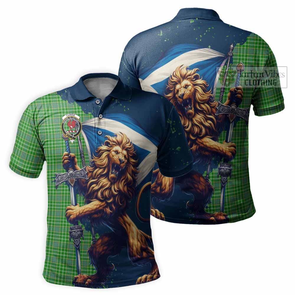 Tartan Vibes Clothing Currie Tartan Family Crest Men's Polo Shirt with Scottish Majestic Lion