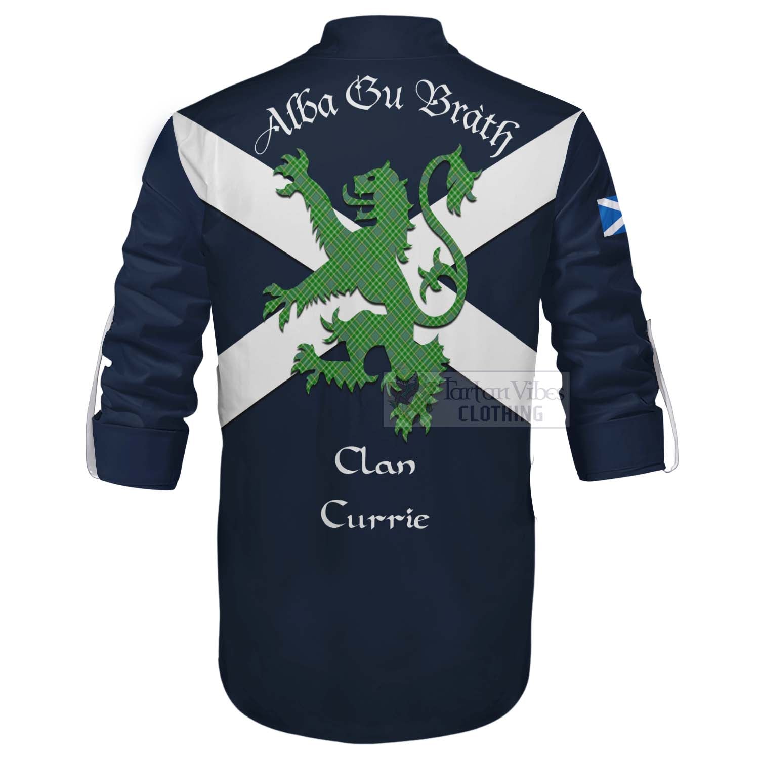 Tartan Vibes Clothing Currie Tartan Lion Rampant Ghillie Kilt Shirt Proudly Display Your Heritage with Alba Gu Brath and Clan Name