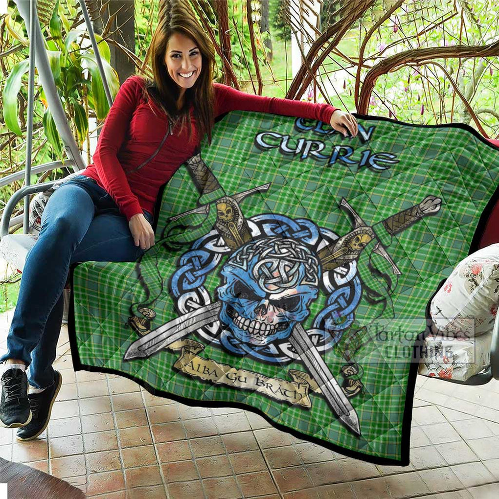 Tartan Vibes Clothing Currie Tartan Quilt with Celtic Skull Alba Gu Brath Style