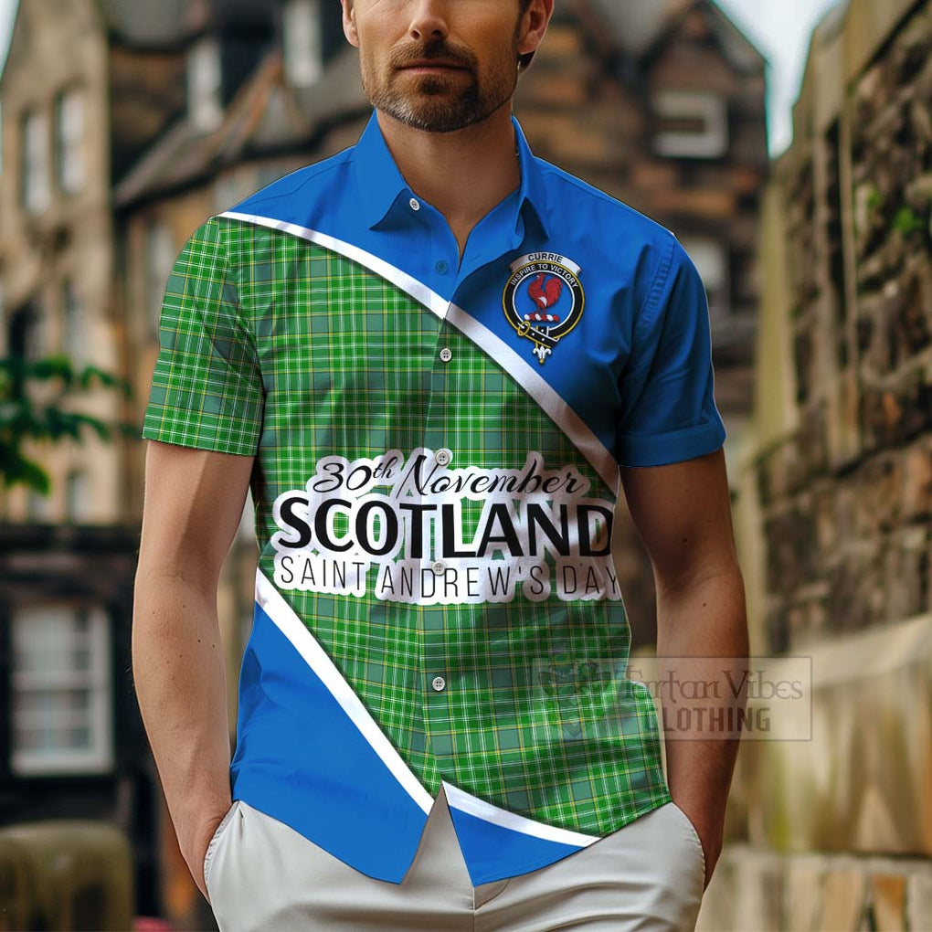 Tartan Vibes Clothing Currie Family Crest Tartan Short Sleeve Button Shirt Celebrate Saint Andrew's Day in Style