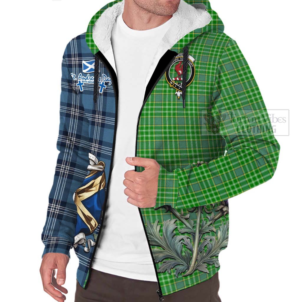 Tartan Vibes Clothing Currie Tartan Sherpa Hoodie Happy St. Andrew's Day Half Tartan Style