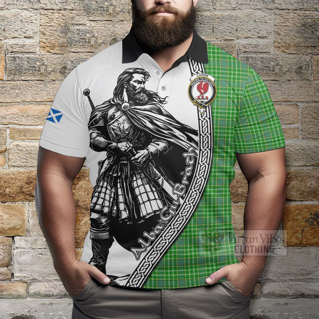 Tartan Vibes Clothing Currie Tartan Clan Crest Polo Shirt with Highlander Warrior Celtic Style