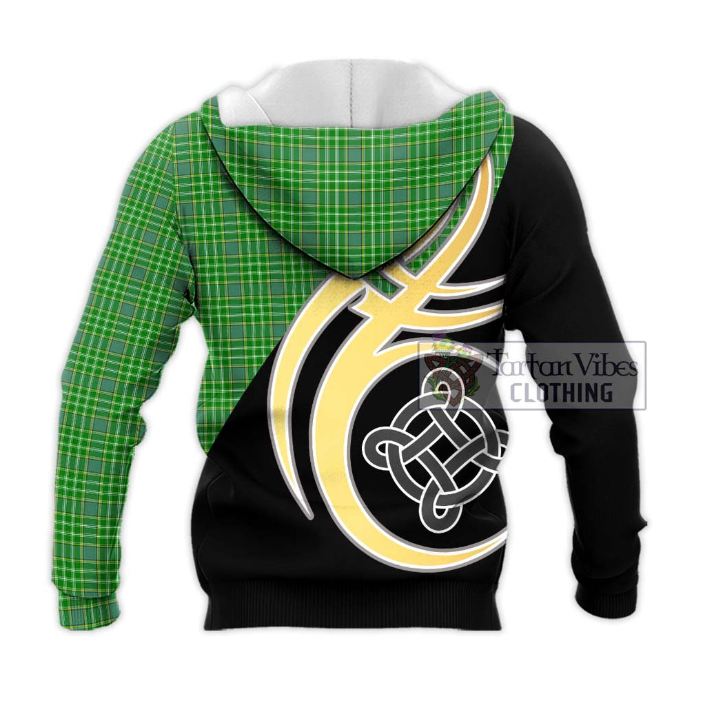 Currie Tartan Knitted Hoodie with Family Crest and Celtic Symbol Style - Tartan Vibes Clothing