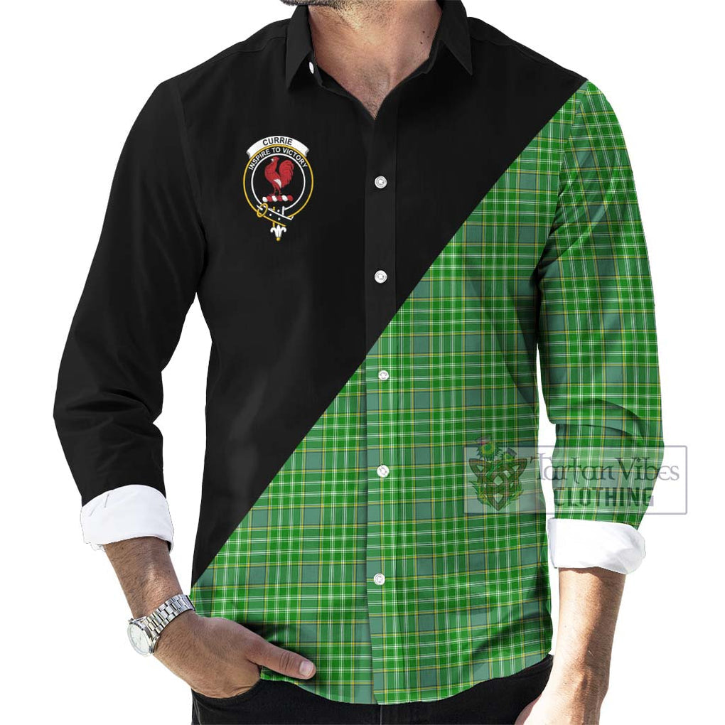 Currie Tartan Long Sleeve Button Shirt with Family Crest and Military Logo Style - Tartanvibesclothing Shop