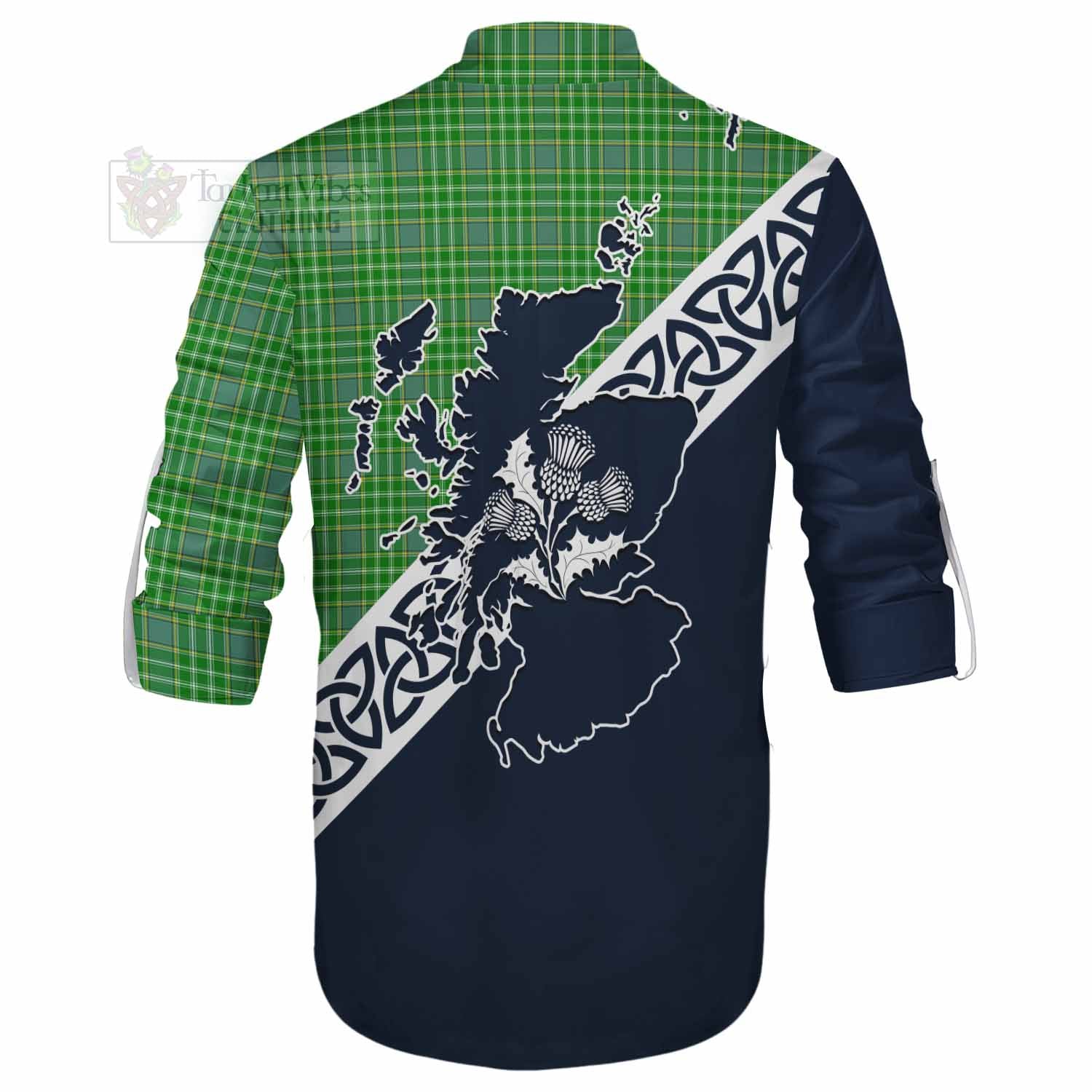 Tartan Vibes Clothing Currie Tartan Ghillie Kilt Shirt Featuring Thistle and Scotland Map