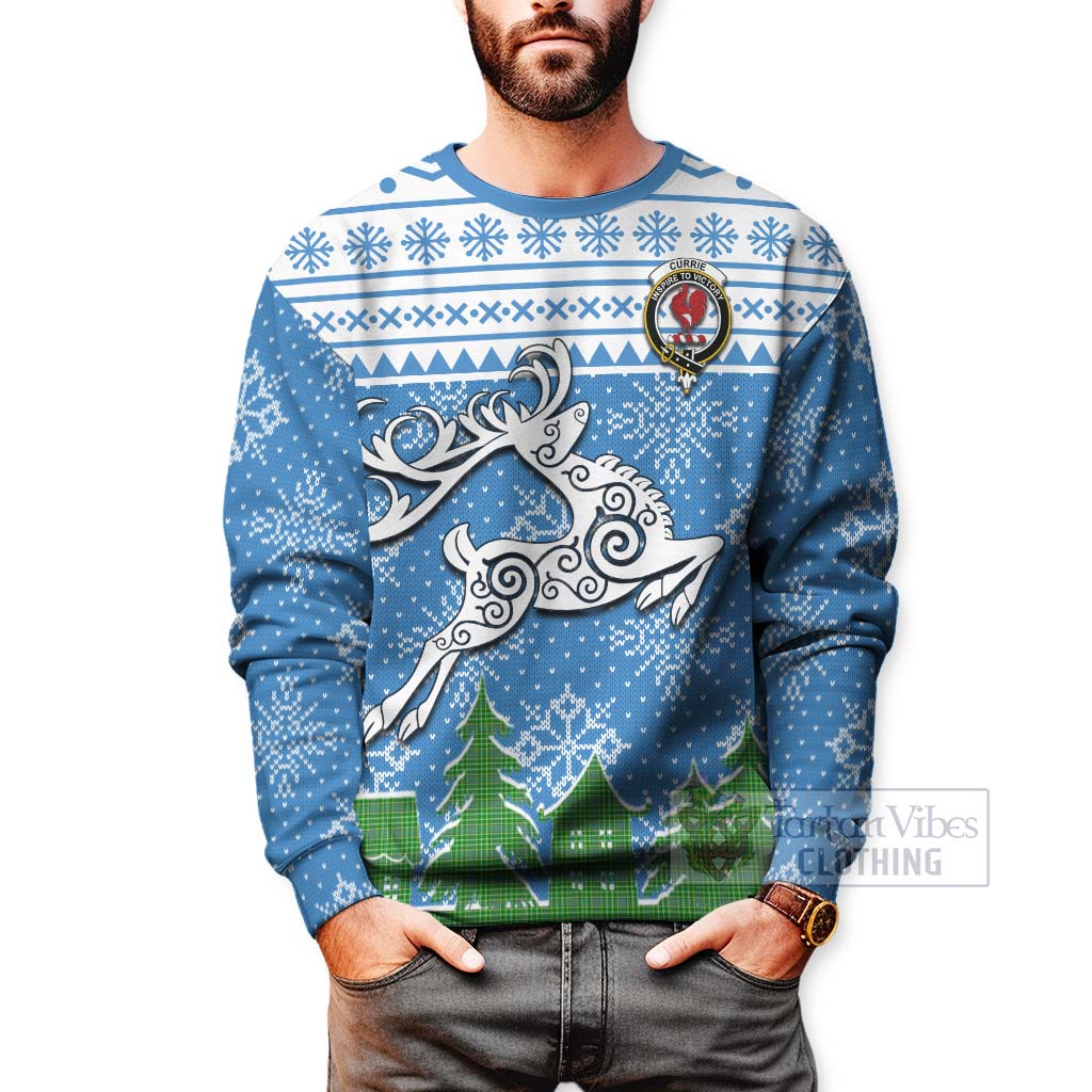 Tartan Vibes Clothing Currie Clan Christmas Sweatshirt Celtic Reindeer Style