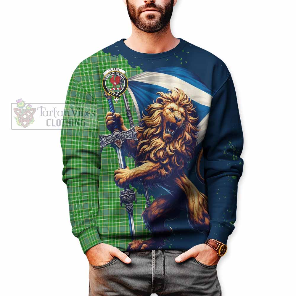 Tartan Vibes Clothing Currie Tartan Family Crest Sweatshirt with Scottish Majestic Lion