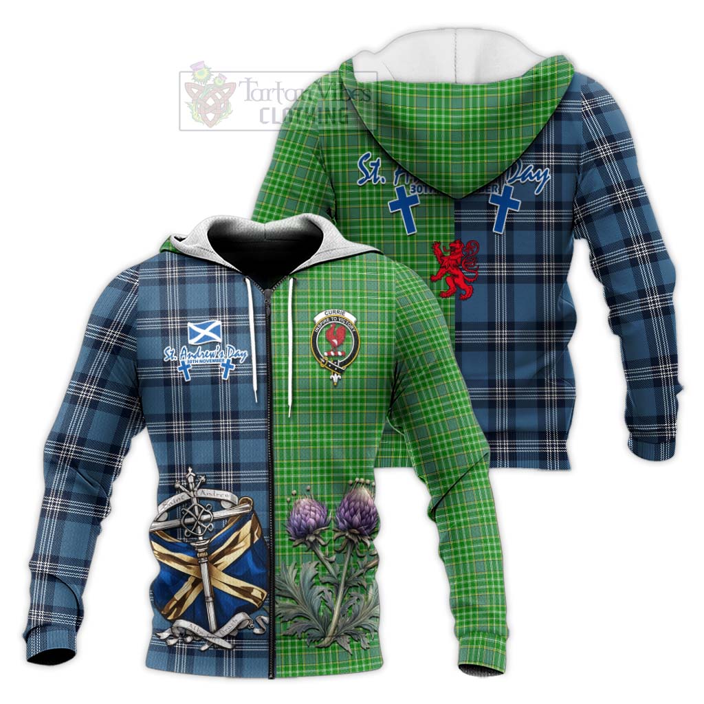 Tartan Vibes Clothing Currie Tartan Knitted Hoodie Happy St. Andrew's Day Half Tartan Style