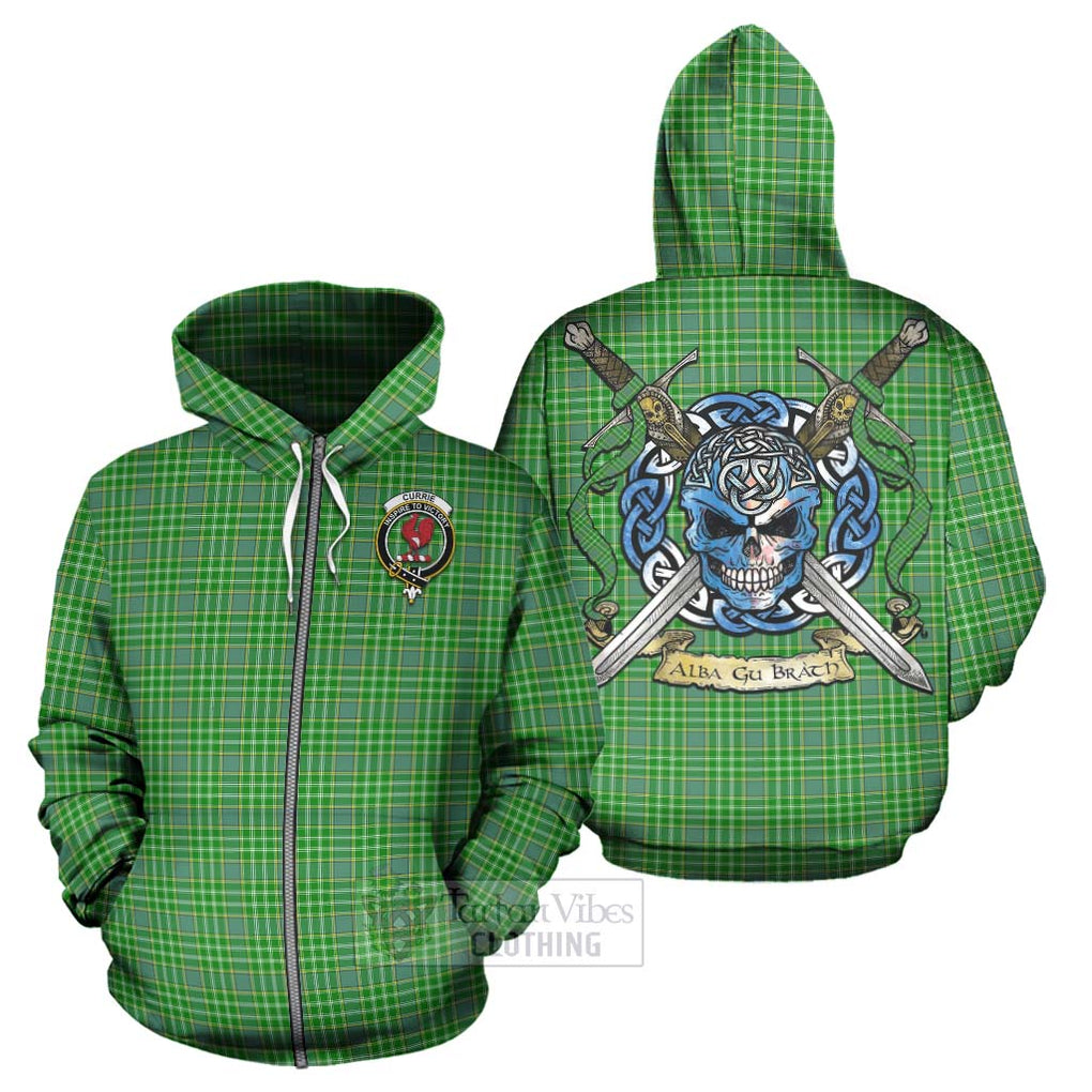 Tartan Vibes Clothing Currie Tartan Hoodie with Family Crest Celtic Skull Style