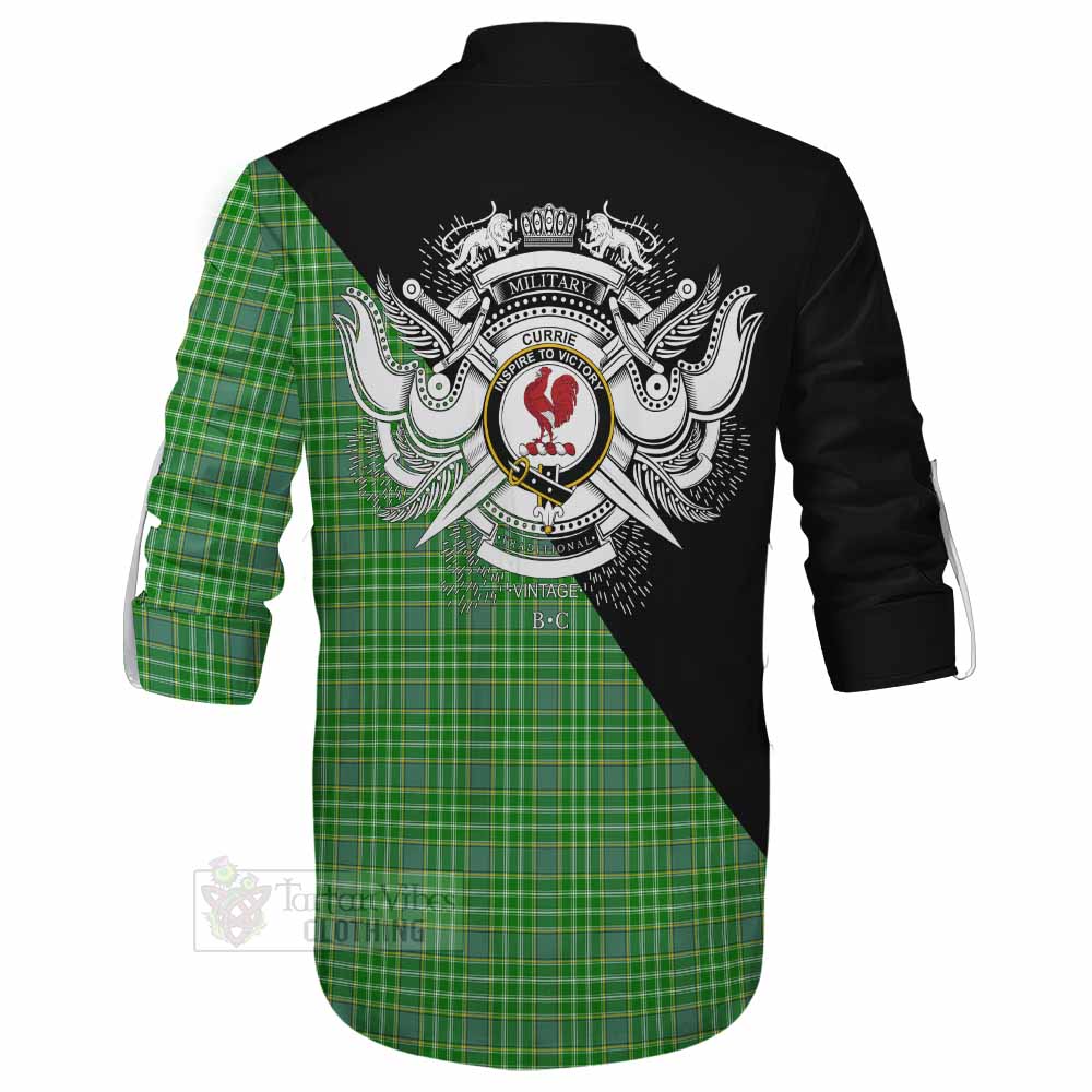 Tartan Vibes Clothing Currie Tartan Ghillie Kilt Shirt with Family Crest and Military Logo Style