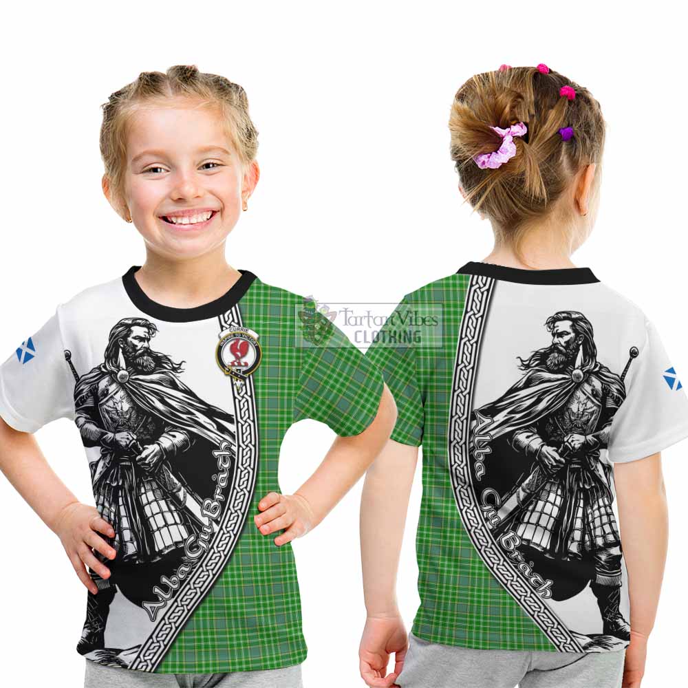 Currie Tartan Clan Crest Kid T-Shirt with Highlander Warrior Celtic Style