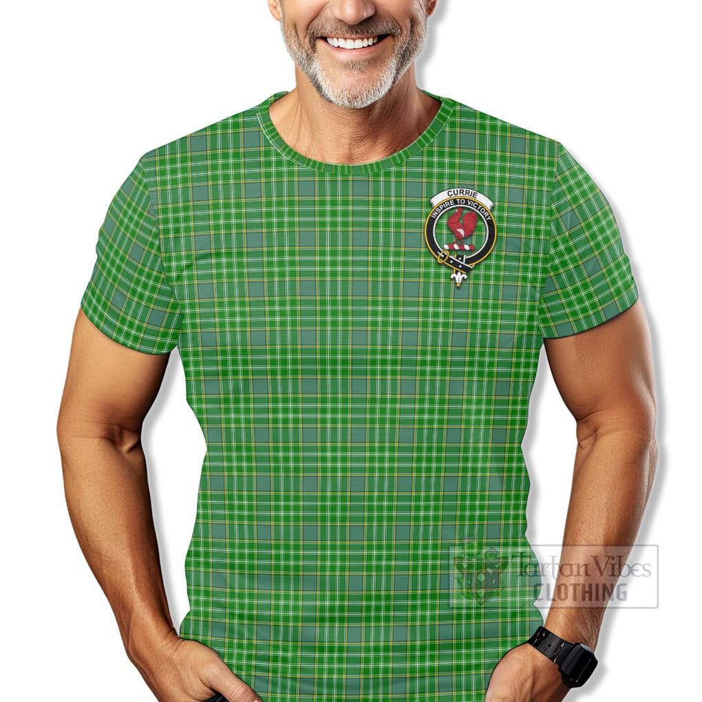 Tartan Vibes Clothing Currie Tartan T-Shirt with Family Crest Celtic Skull Style