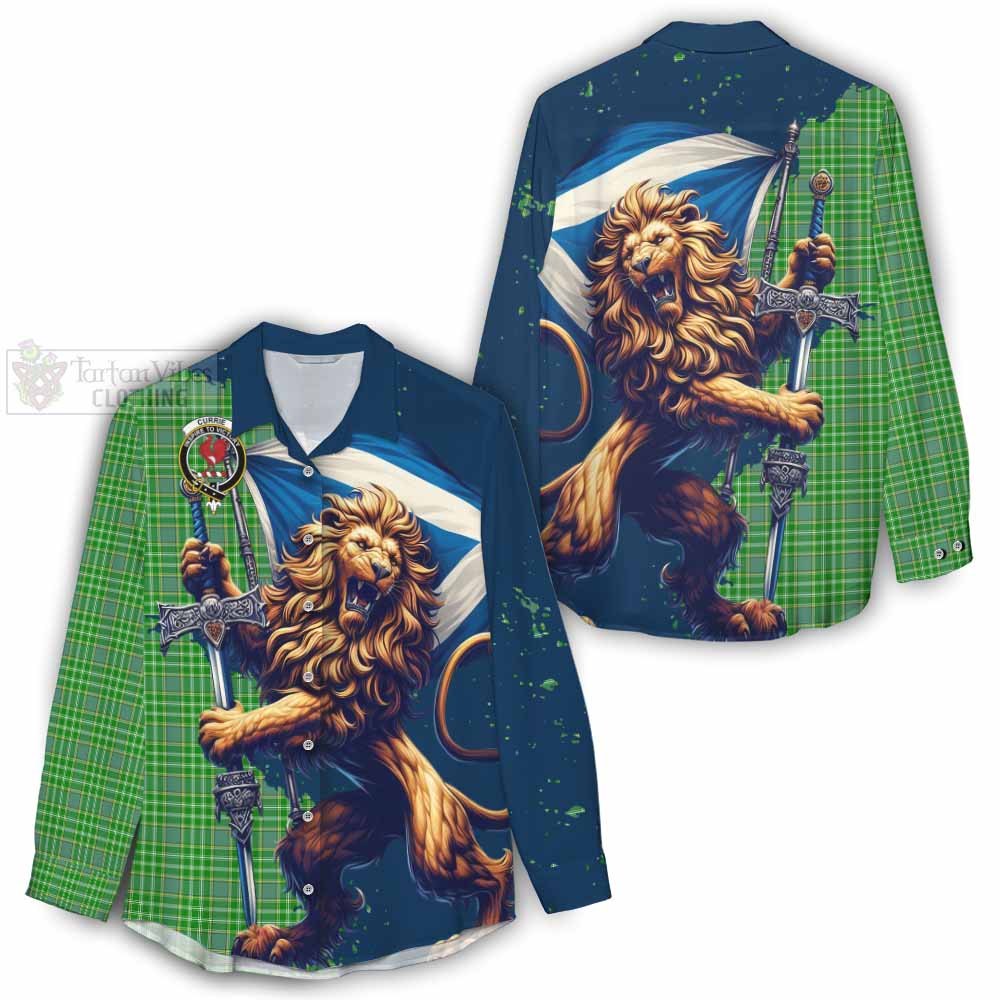 Tartan Vibes Clothing Currie Tartan Family Crest Women's Casual Shirt with Scottish Majestic Lion