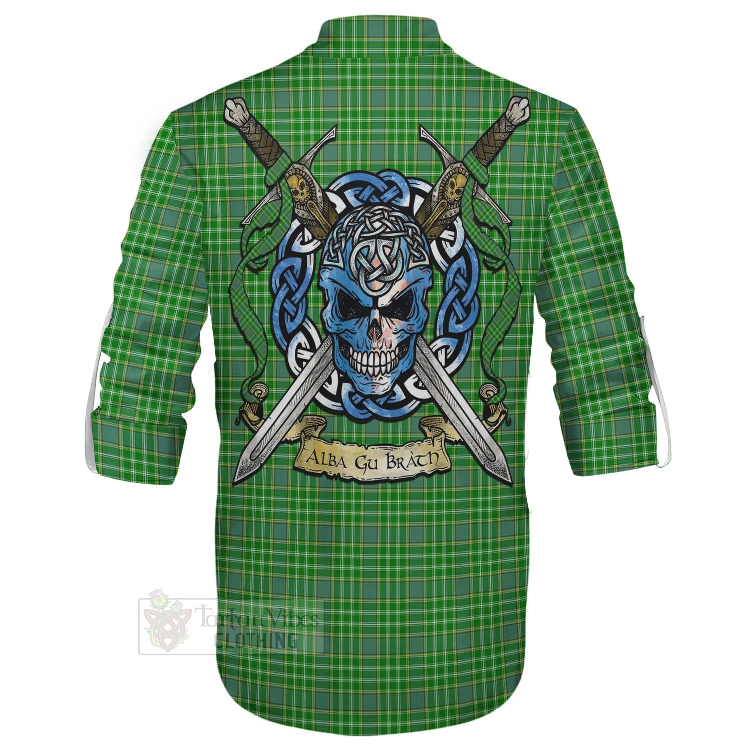 Tartan Vibes Clothing Currie Tartan Ghillie Kilt Shirt with Family Crest Celtic Skull Style