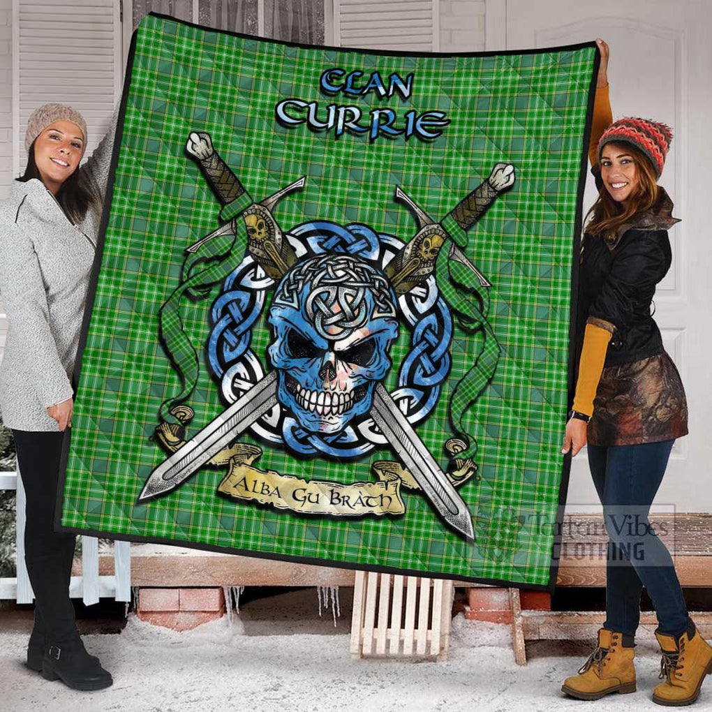 Tartan Vibes Clothing Currie Tartan Quilt with Celtic Skull Alba Gu Brath Style