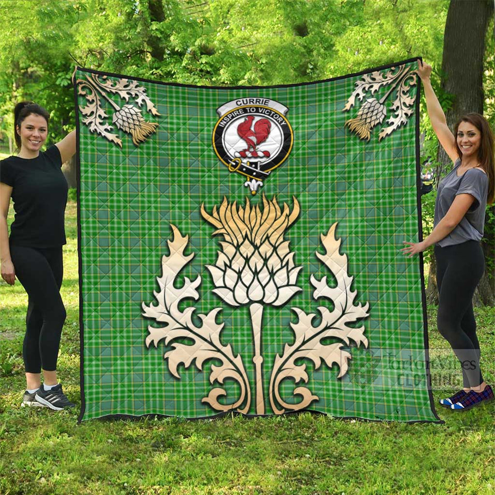 Tartan Vibes Clothing Currie Tartan Quilt with Family Crest and Golden Thistle Style