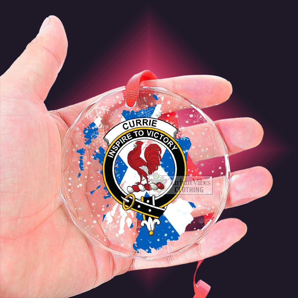 Tartan Vibes Clothing Currie Clan Crest Christmas Glass Ornament with Scotland Map