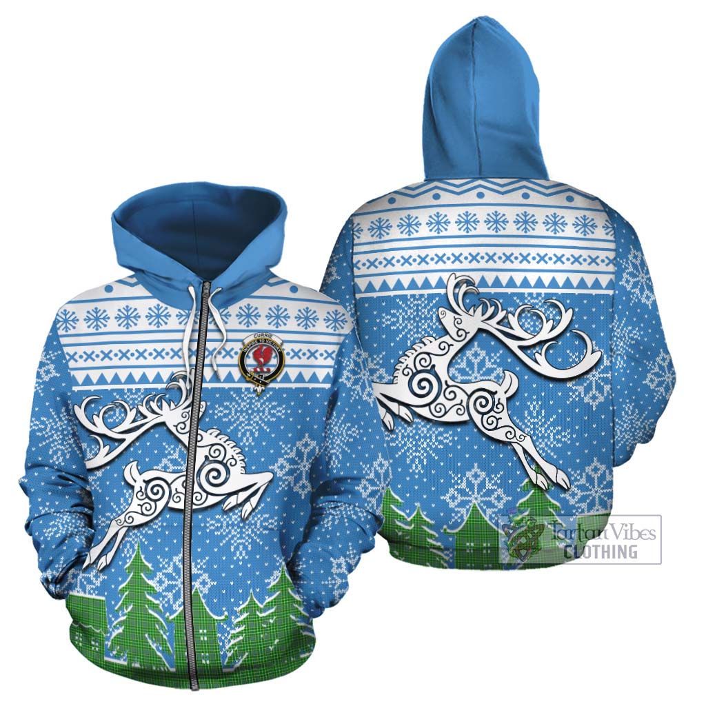 Tartan Vibes Clothing Currie Clan Christmas Cotton Hoodie Celtic Reindeer Style