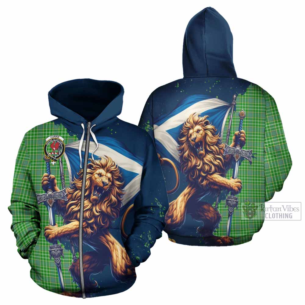 Currie Tartan Family Crest Hoodie with Scottish Majestic Lion