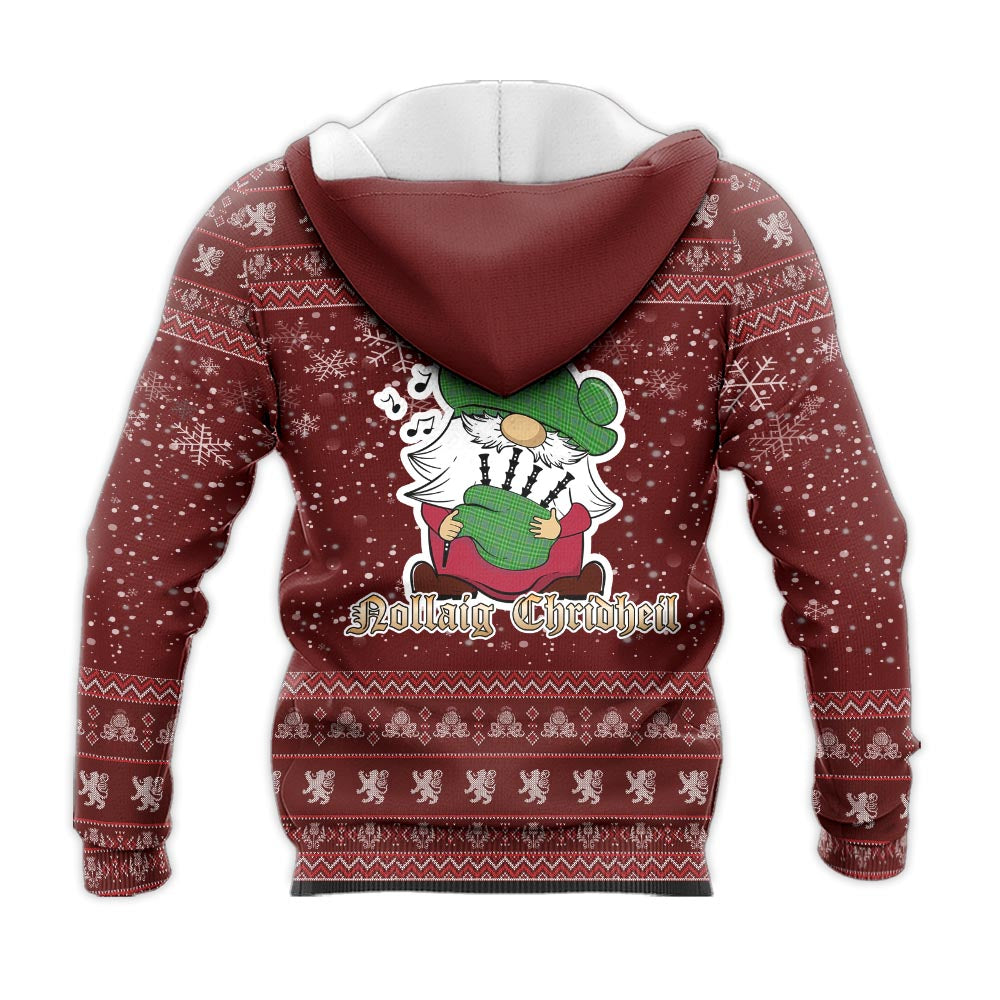 Currie Clan Christmas Knitted Hoodie with Funny Gnome Playing Bagpipes - Tartanvibesclothing