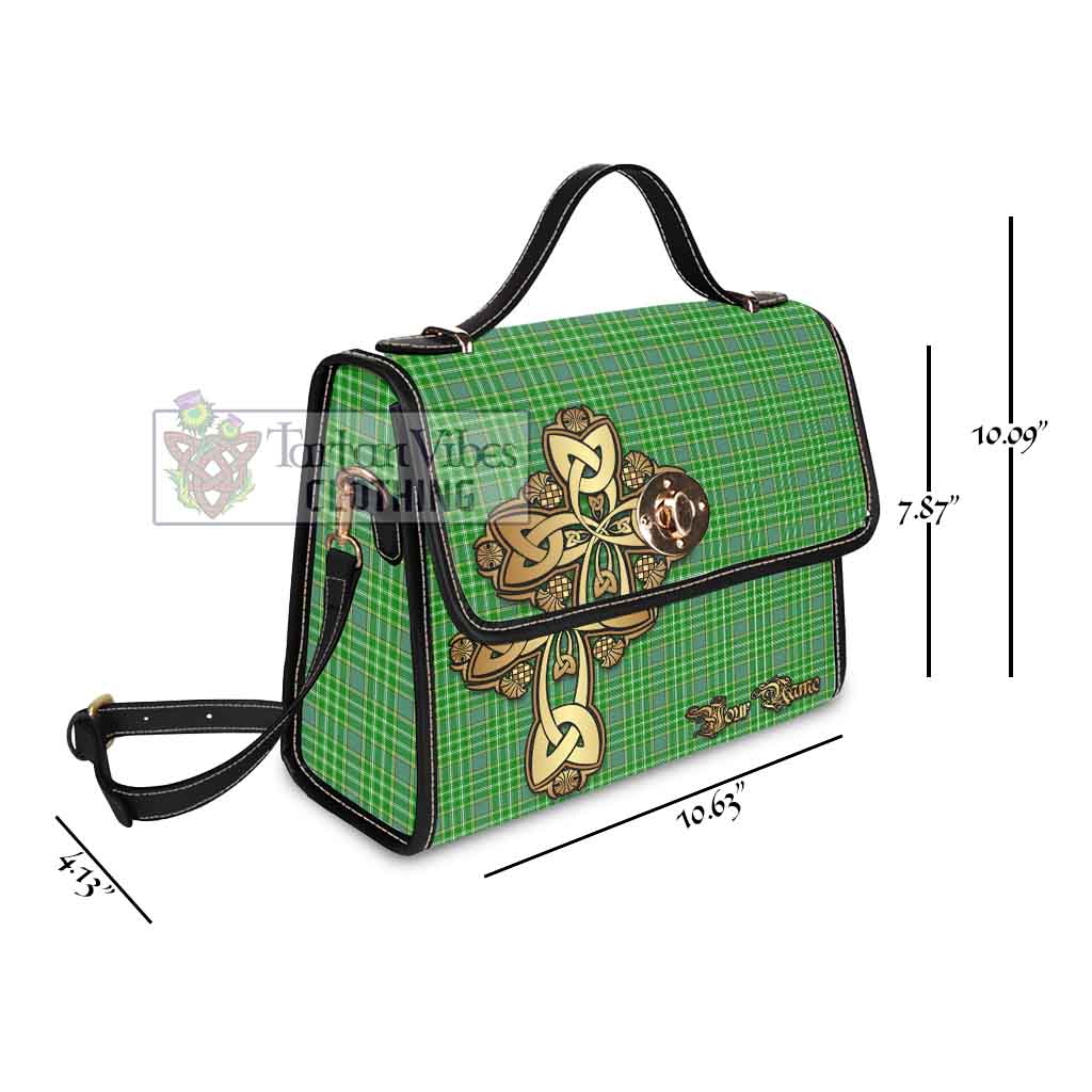 Currie Tartan Waterproof Canvas Bag Golden Thistle Celtic Cross Style - Tartan Vibes Clothing
