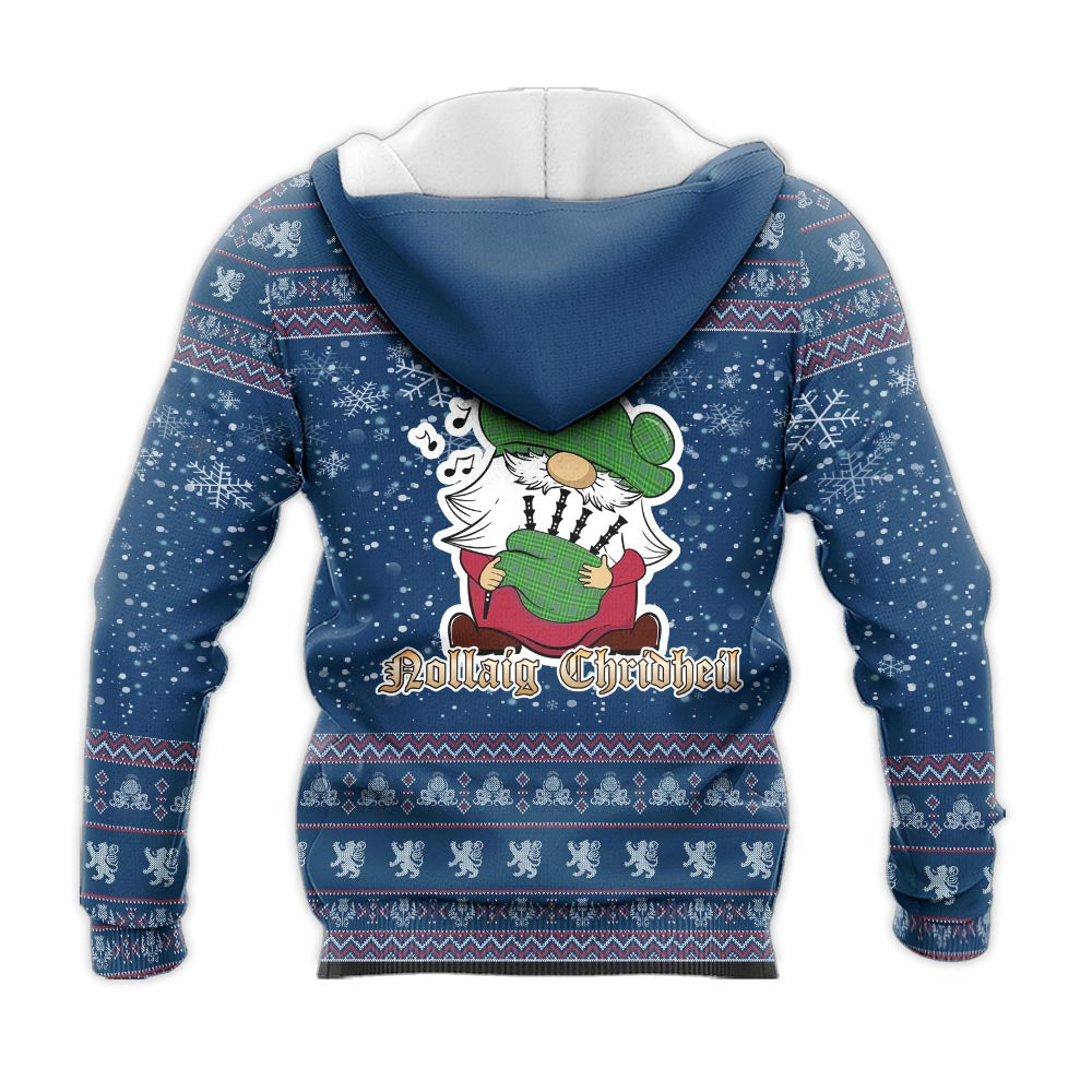 Currie Clan Christmas Knitted Hoodie with Funny Gnome Playing Bagpipes - Tartanvibesclothing