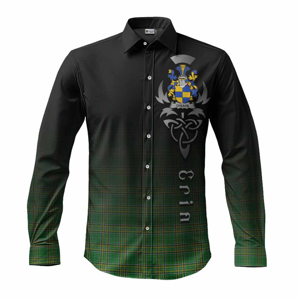 Cusack Irish Clan Long Sleeve Button Shirt with Coat of Arms Erin Go Bragh Celtic Inspired Men's Shirt S - Tartan Vibes Clothing
