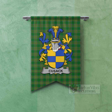 Cusack Irish Clan Tartan Gonfalon, Tartan Banner with Coat of Arms Fishtail - Tartan Vibes Clothing