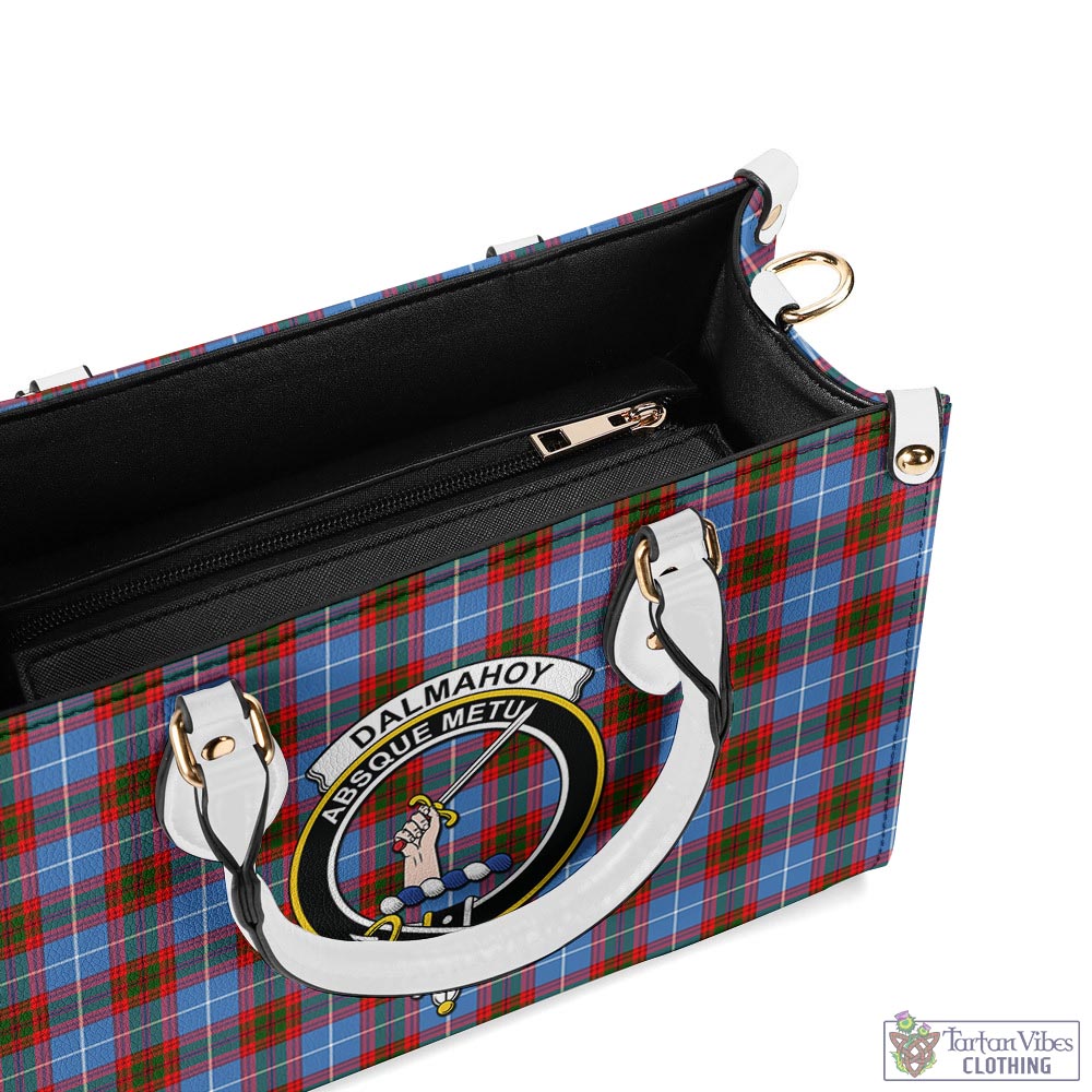 Tartan Vibes Clothing Dalmahoy Tartan Luxury Leather Handbags with Family Crest