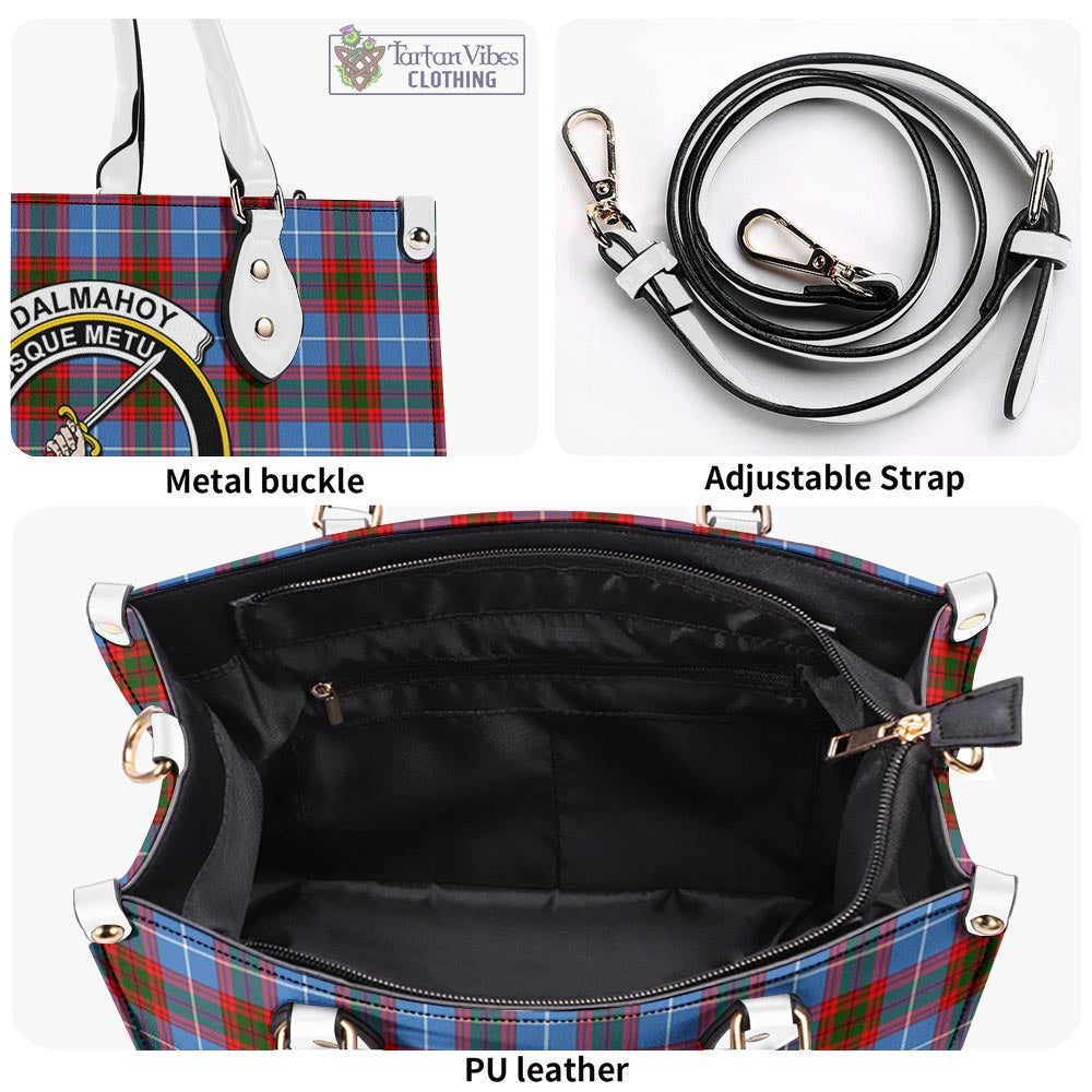 Tartan Vibes Clothing Dalmahoy Tartan Luxury Leather Handbags with Family Crest