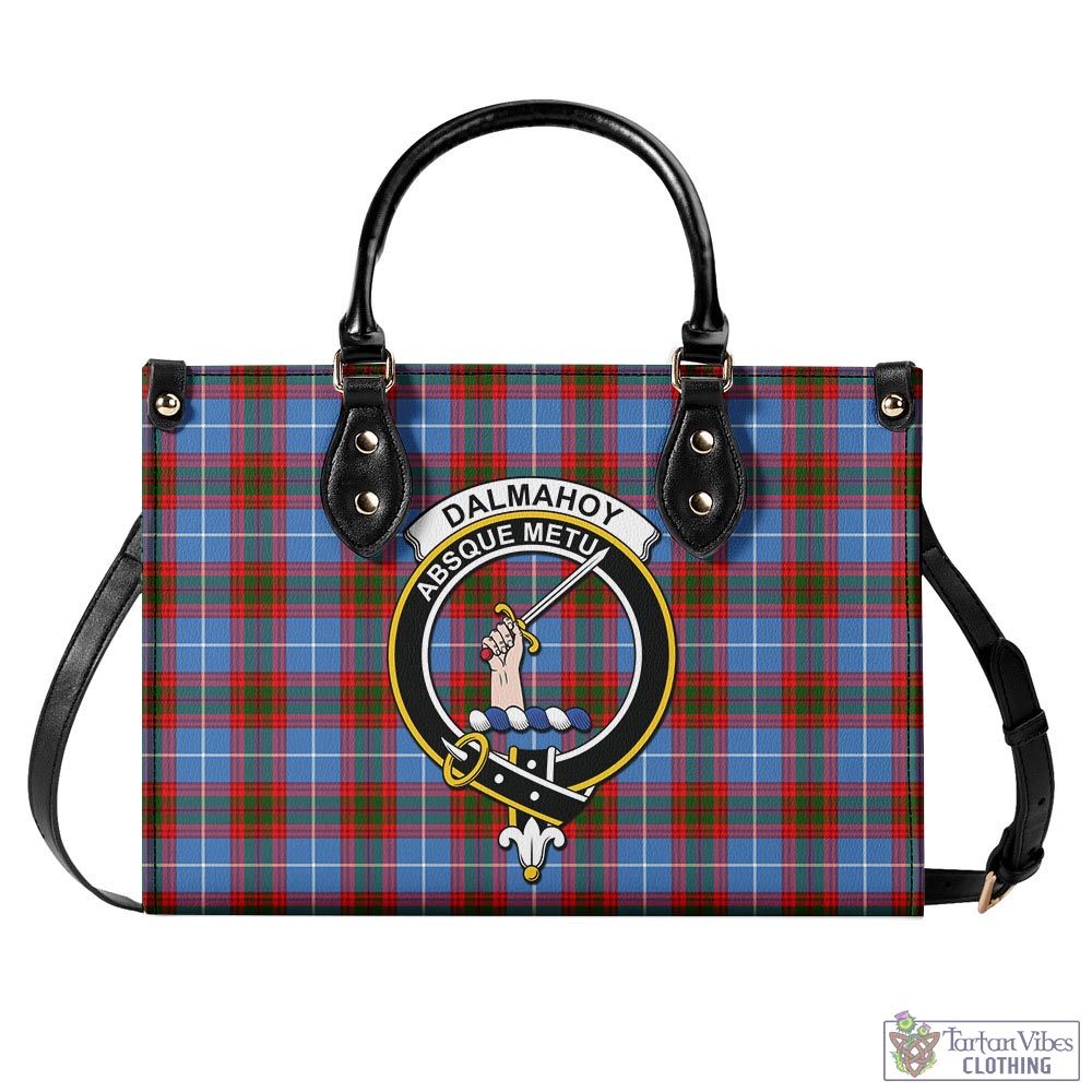 Tartan Vibes Clothing Dalmahoy Tartan Luxury Leather Handbags with Family Crest