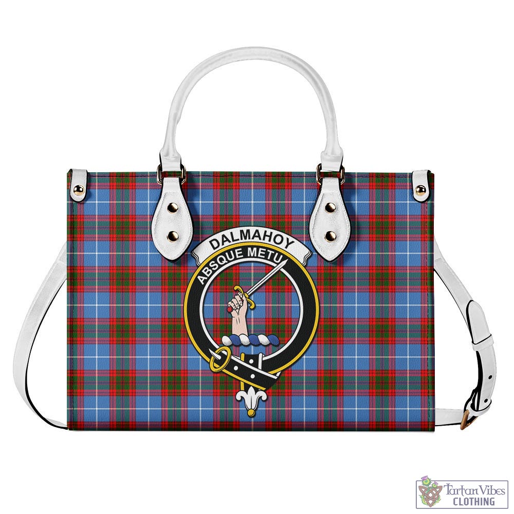 Tartan Vibes Clothing Dalmahoy Tartan Luxury Leather Handbags with Family Crest