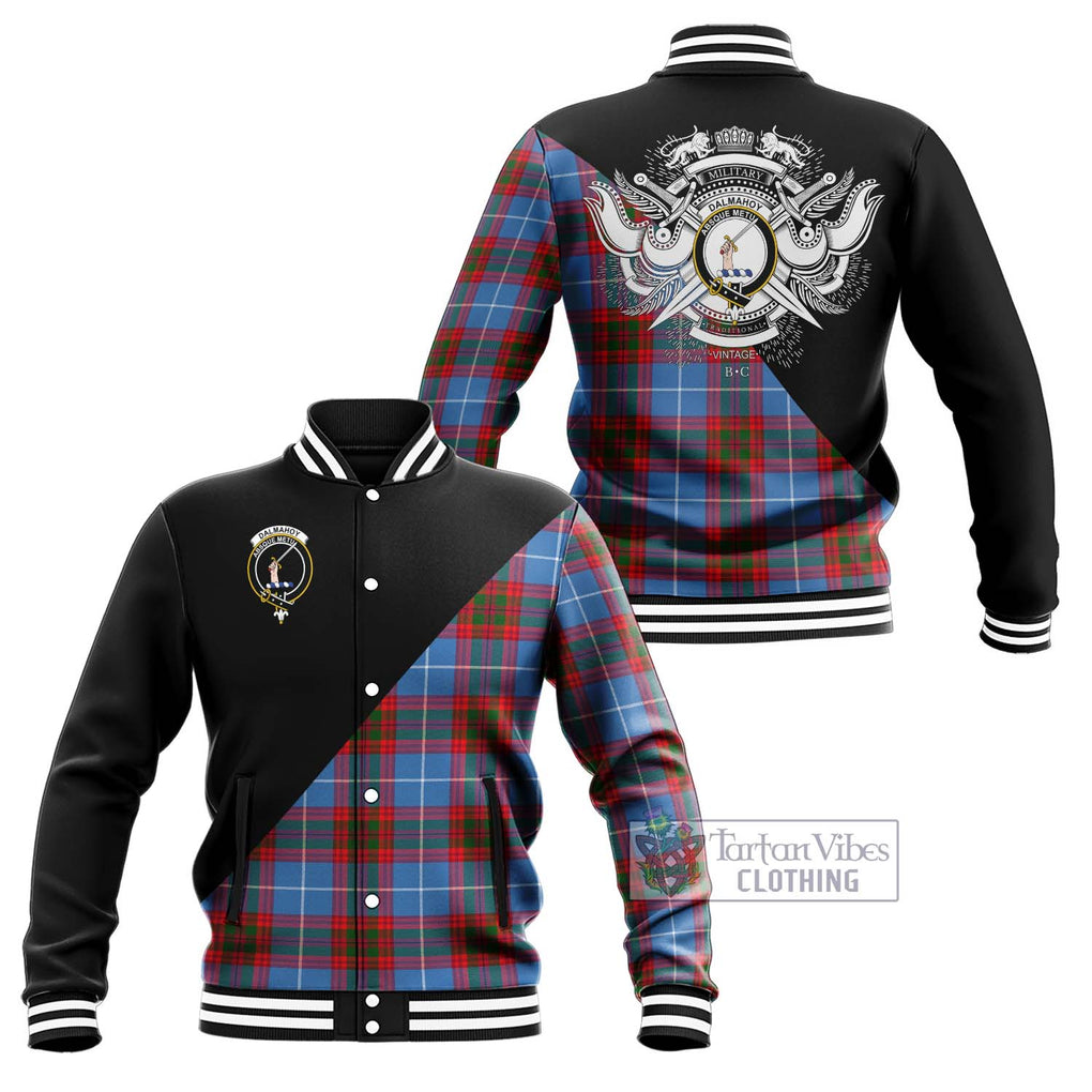 Dalmahoy Tartan Baseball Jacket with Family Crest and Military Logo Style Unisex - Tartanvibesclothing Shop