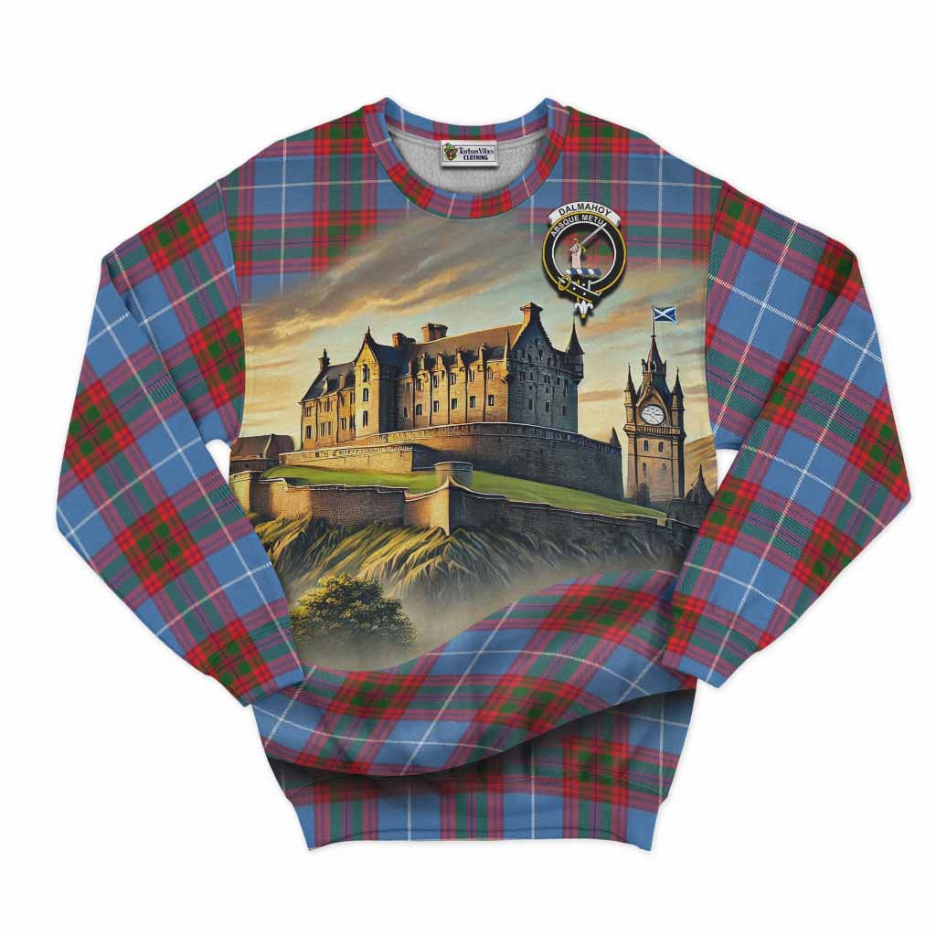 Dalmahoy Tartan Family Crest Sweatshirt with Scottish Ancient Castle Style Unisex - Tartan Vibes Clothing