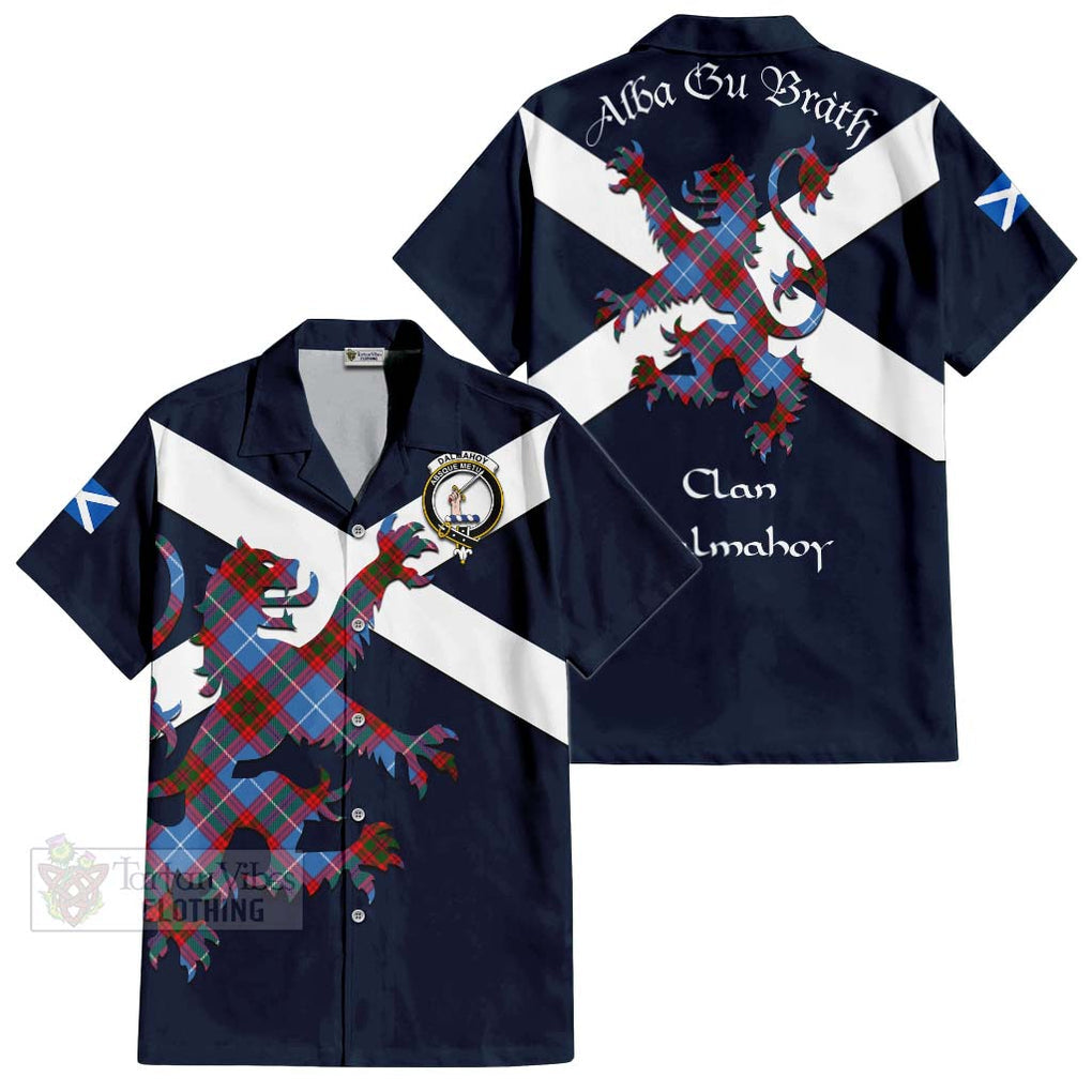 Tartan Vibes Clothing Dalmahoy Tartan Lion Rampant Short Sleeve Button Shirt – Proudly Display Your Heritage with Alba Gu Brath and Clan Name