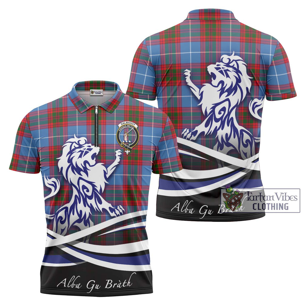 Dalmahoy Tartan Zipper Polo Shirt with Alba Gu Brath Regal Lion Emblem Unisex - Tartanvibesclothing Shop