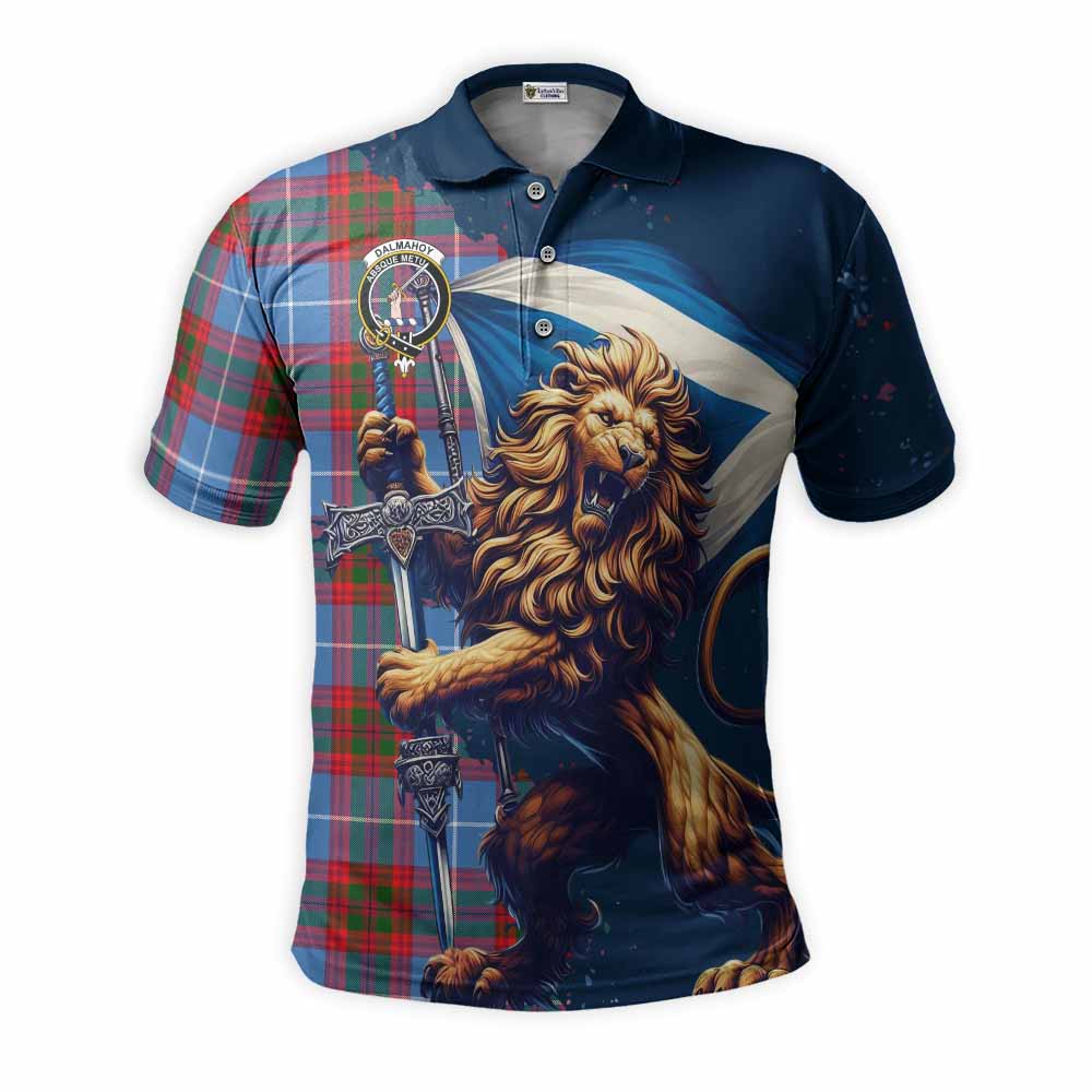 Tartan Vibes Clothing Dalmahoy Tartan Family Crest Men's Polo Shirt with Scottish Majestic Lion