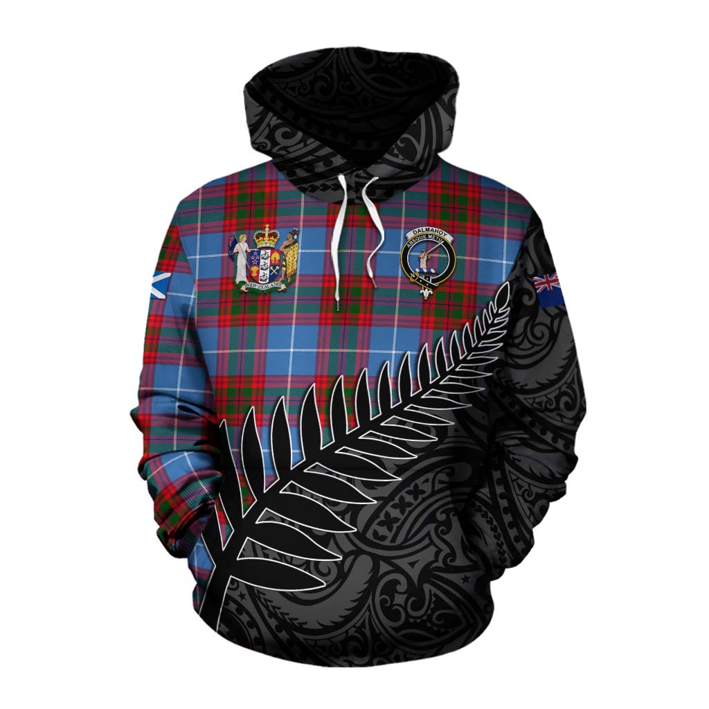 Tartan Vibes Clothing Dalmahoy Crest Tartan Cotton Hoodie with New Zealand Silver Fern Half Style