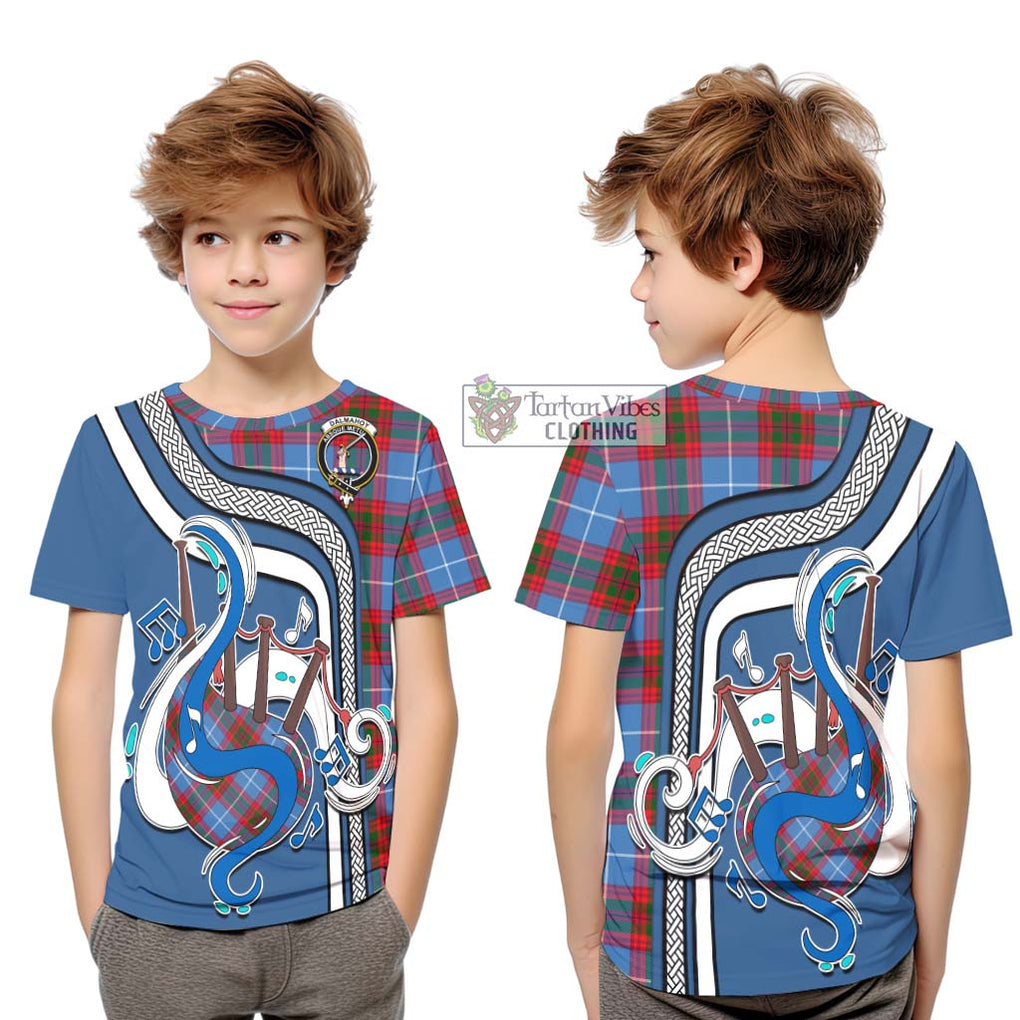 Tartan Vibes Clothing Dalmahoy Tartan Kid T-Shirt with Epic Bagpipe Style