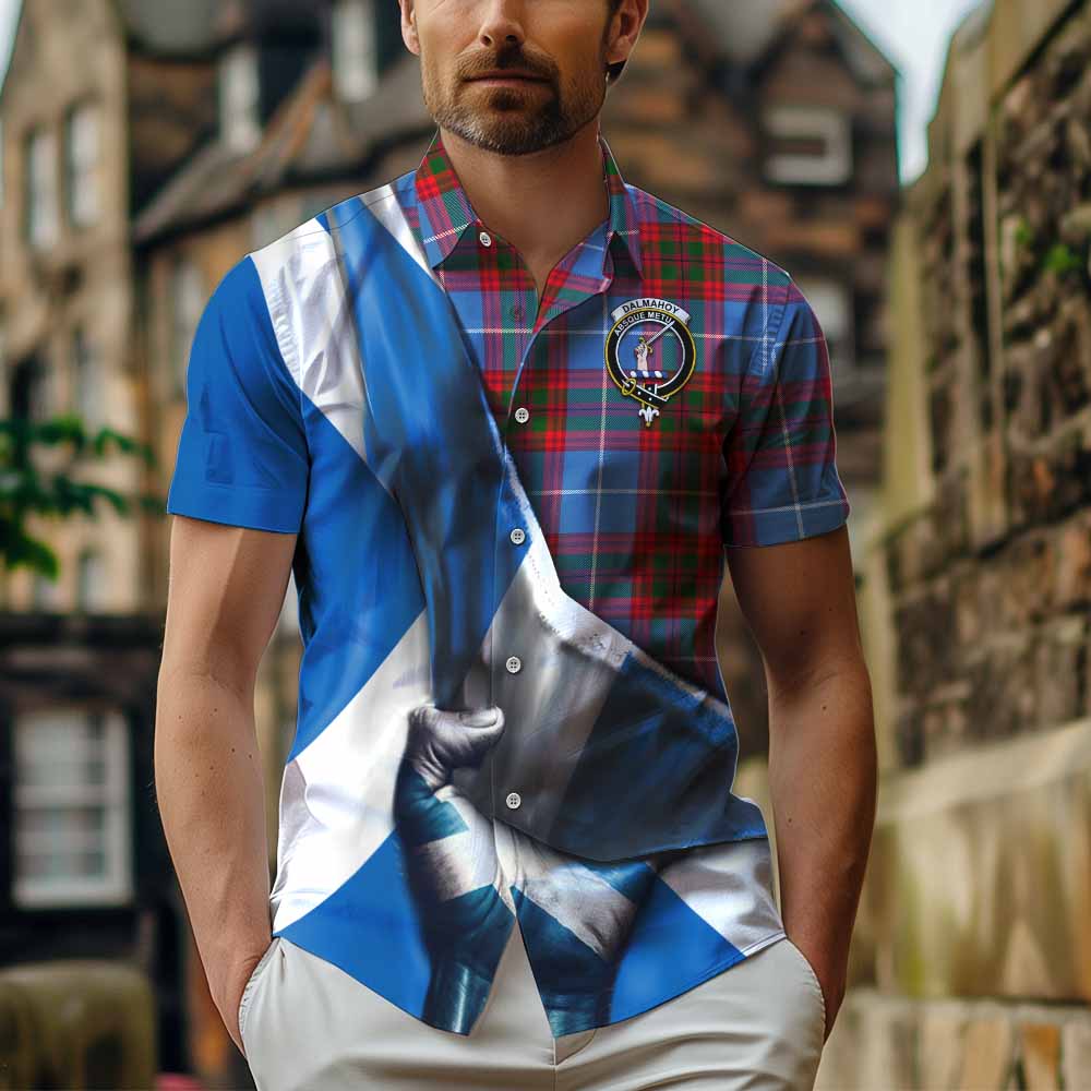 Tartan Vibes Clothing Dalmahoy Tartan Short Sleeve Button Shirt with Family Crest Scotland Patriotic Style