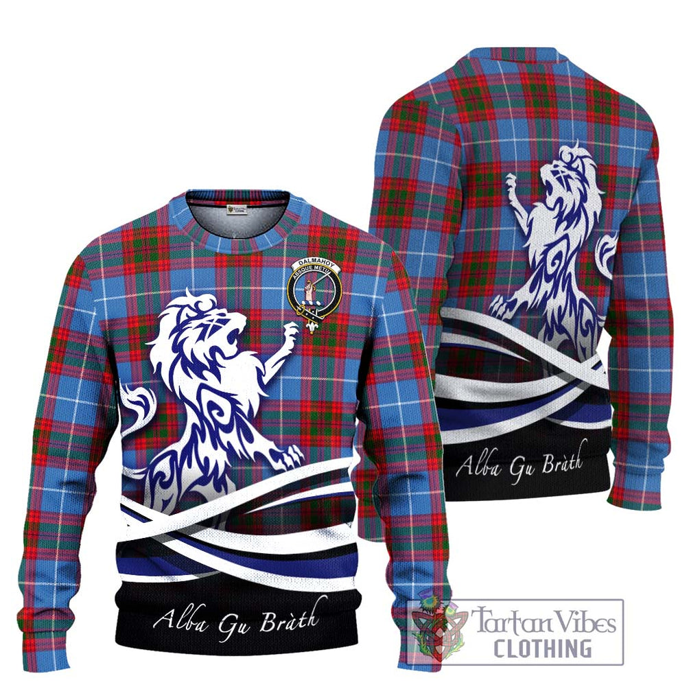 Dalmahoy Tartan Knitted Sweater with Alba Gu Brath Regal Lion Emblem Unisex - Tartanvibesclothing Shop