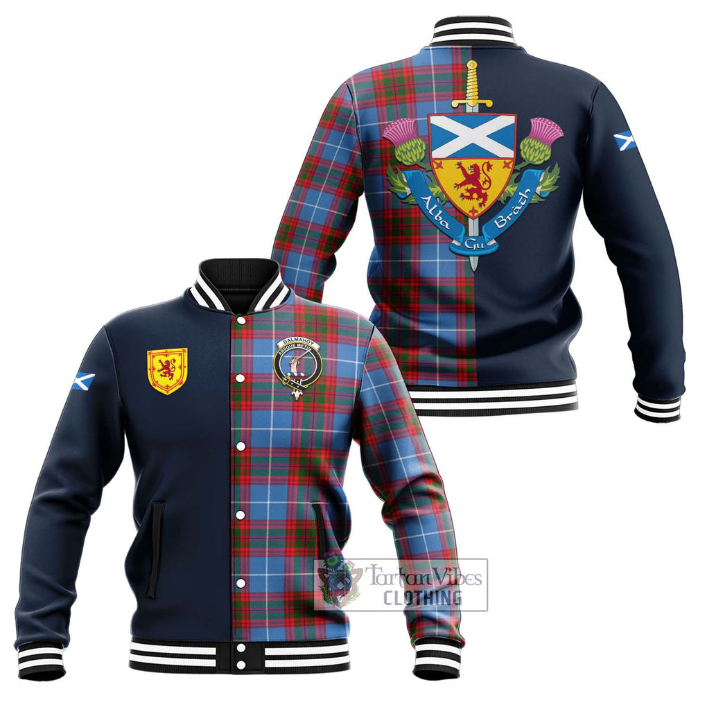 Tartan Vibes Clothing Dalmahoy Tartan Baseball Jacket with Scottish Lion Royal Arm Half Style