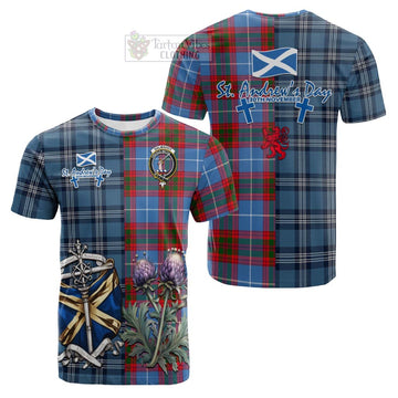 Dalmahoy Tartan Cotton T-shirt Happy St. Andrew's Day Half Tartan Style