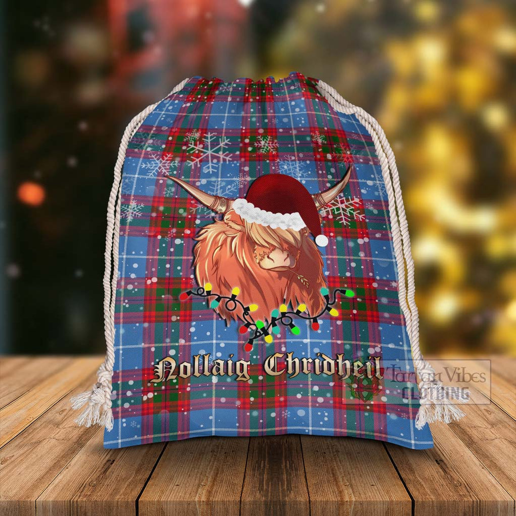 Tartan Vibes Clothing Dalmahoy Tartan Christmas Santa's Bag with Highland Cow