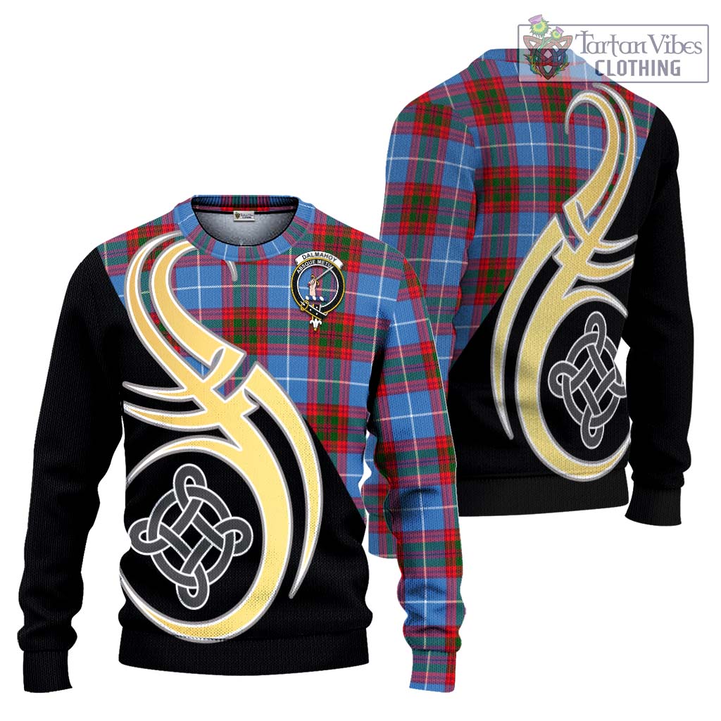 Dalmahoy Tartan Knitted Sweater with Family Crest and Celtic Symbol Style Unisex - Tartan Vibes Clothing