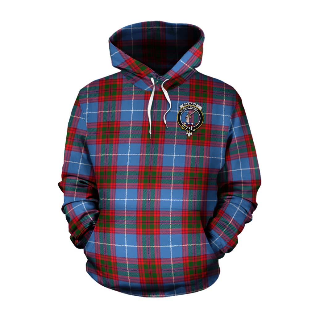 Tartan Vibes Clothing Dalmahoy Tartan Cotton Hoodie with Family Crest Celtic Skull Style